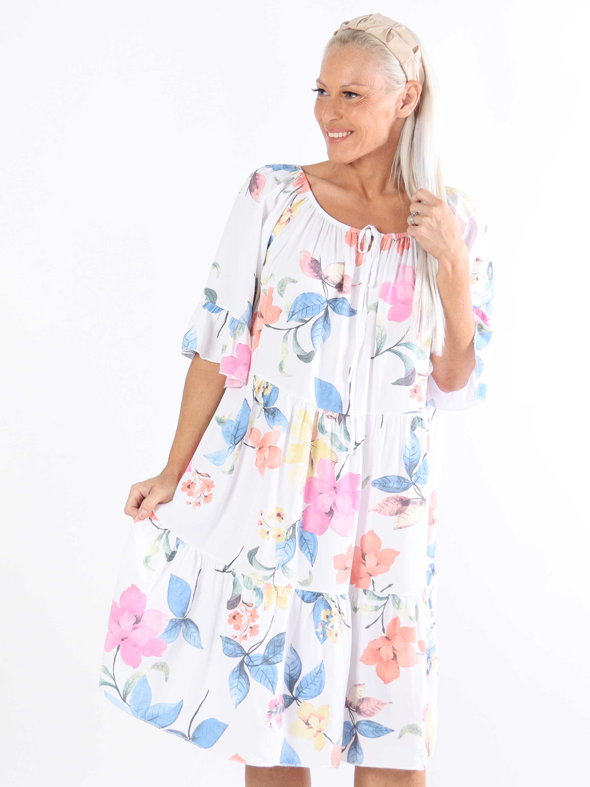 Malibu - Plus size kjole i bomuld med elastik i udskæringen